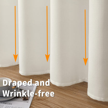Natural Linen Curtains -Semi Transparent Sheer -Soft And Durable Fabric -For Living Rooms And Bedroom Steel Grommets -Two Pieces