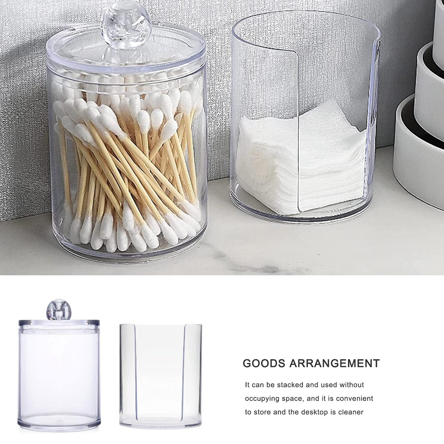 NA 2 in 1 Clear Acrylic Cotton Swab and Pads Holder With Lid - Multipurpose Cosmetic Makeup Organizer for Holding Cotton Buds and Makeup Pads