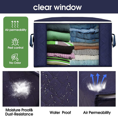 Fresh Horizontal Style Foldable Clothes Storage Bags with Reinforced Handle (Dark Blue)