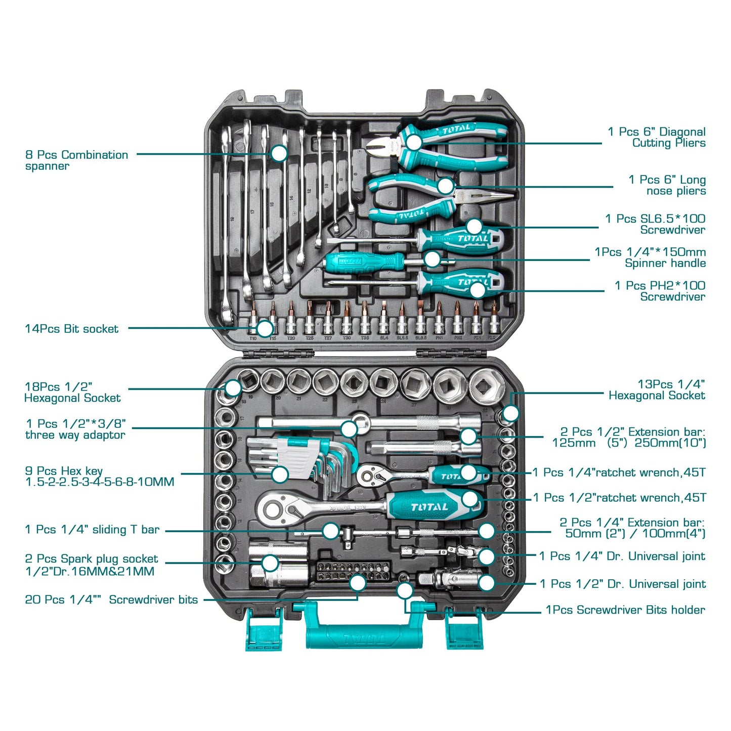 TOTAL 100 Pcs Tools Set