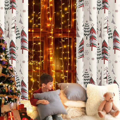 Intex Curtains House Christmas Curtains – Christmas Tree & Snowflake Print Linen Velvet for Living Room & Bedroom - Christmas Home Window Decor - Steel Grommets - 1 Piece - 135W x 230L CM