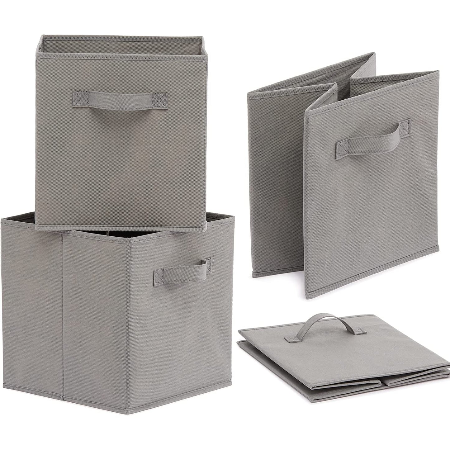 Fabric Storage Cubes, Set of 4 Collapsible Foldable Organizer Bins with Handles, Durable Non-Woven Boxes for Closet, Shelves, Nursery, Office or Home Use, Grey