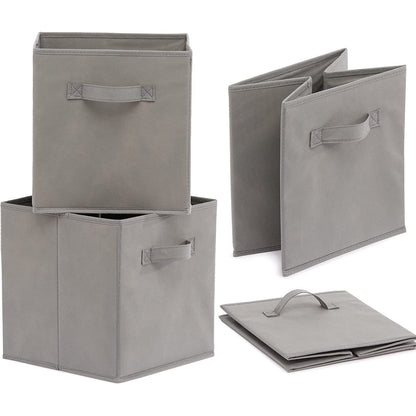 Fabric Storage Cubes, Set of 4 Collapsible Foldable Organizer Bins with Handles, Durable Non-Woven Boxes for Closet, Shelves, Nursery, Office or Home Use, Grey