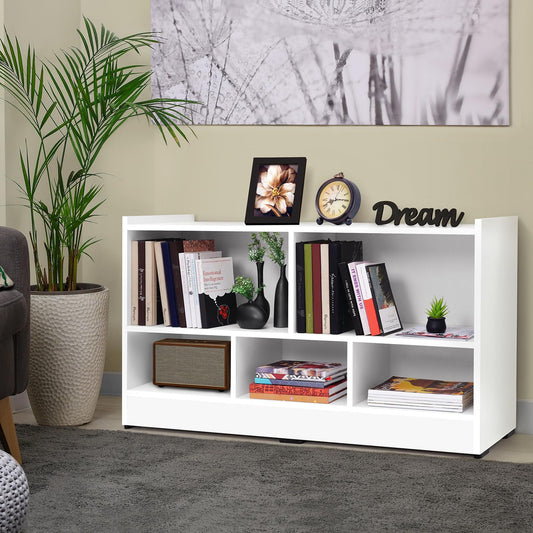 5-Compartment Engineered Wood Book Shelf, a DIY Slim Open Display Rack for Home Library or Office, L110 x H62.5 cm, in a versatile White finish