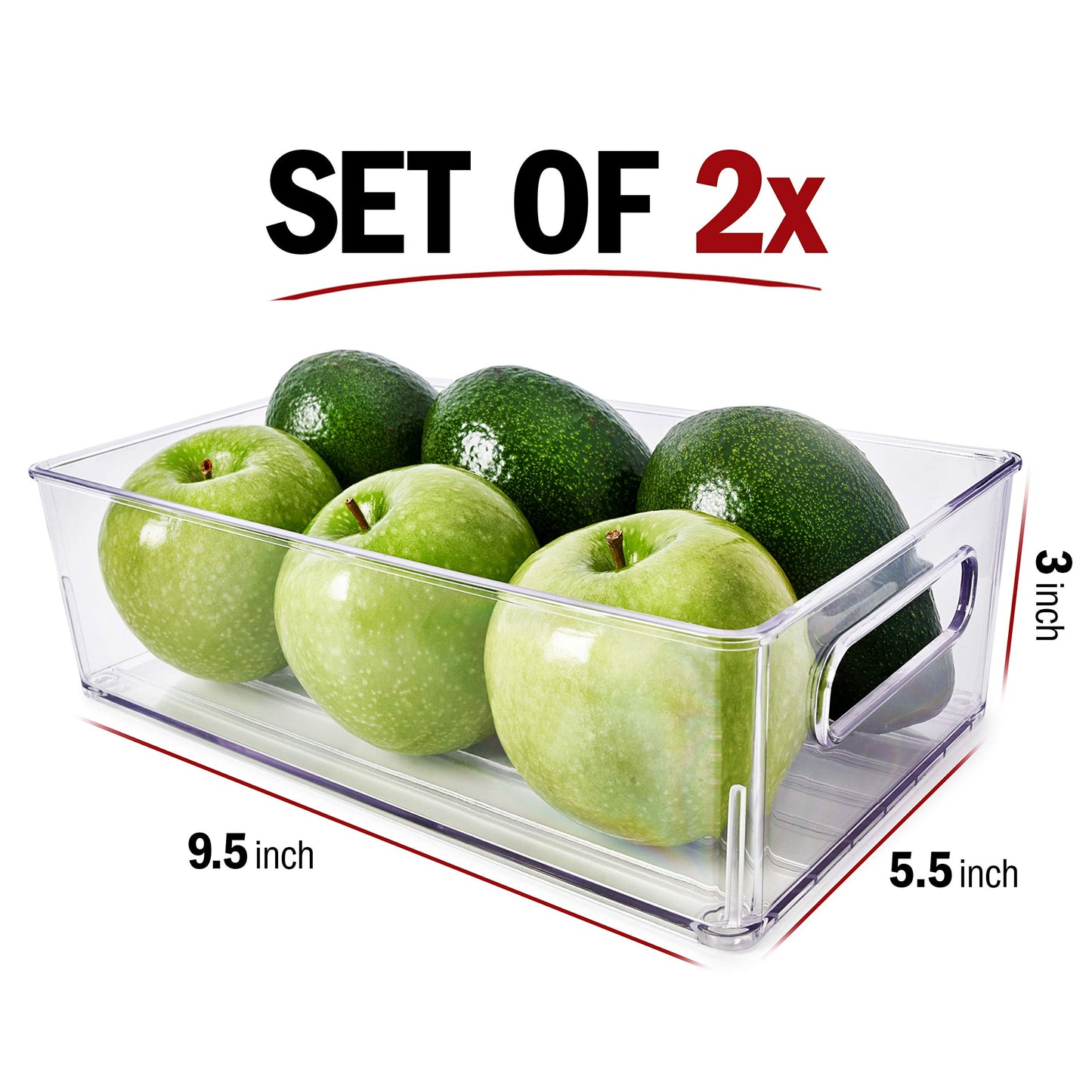 Fullstar Fridge Organizer Set - 2 Clear Storage Bins With Handles for Refrigerator, Freezer, and Pantry Organization