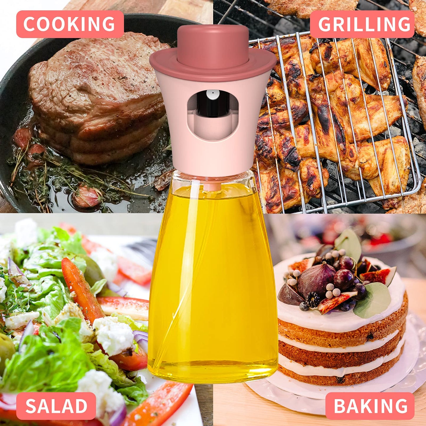 بخاخ زيت الزيتون للطهي، موزع زيت غذائي خالٍ من مادة BPA، زجاجة بخاخ للقلاية الهوائية، الخبز، التحميص، الشواء، وتتبيلة السلطة، 180 مل