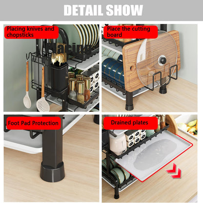 YARDIC 3 Tier Dish Drying Rack,Space Saving Stainless Steel Kitchen Dish Organizer,17 inch x 9.5 inch x 25 inch,Dish Holders for Plates for Drying,Cutting Board Rack,draining Rack,Dish Storage Rack