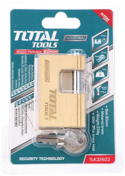 Total Tools Brass Block Padlock - 60 mm