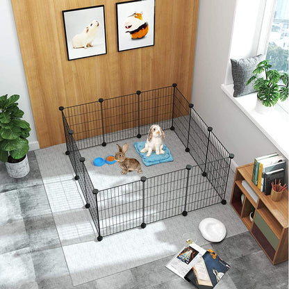 C&AHOME Pet Playpen, Small Animals Supplies, 12 Panels Exercise Playpens Cage, C Grids Portable Yard Fence Indoor, Ideal for Guinea Pigs, Puppy Pet Products, DIY Metal Playpens, 12" × 15" Black