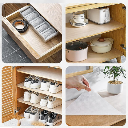 wolpin Anti-Slip Kitchen Cabinet Drawer Shelf Mat Liner Sheets (45 cm x 3 m Roll) Waterproof Strong Table Mat for Bathroom, Fridge, Textured Multipurpose (Transparent, White), Ethylene Vinyl Acetate
