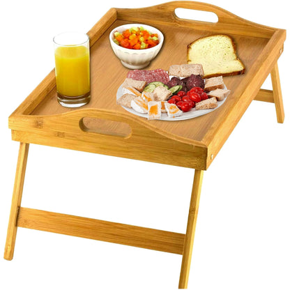 Bed Table with Folding Legs, Multifunctional Breakfast Tray, Natural and Simple Design - Bamboo