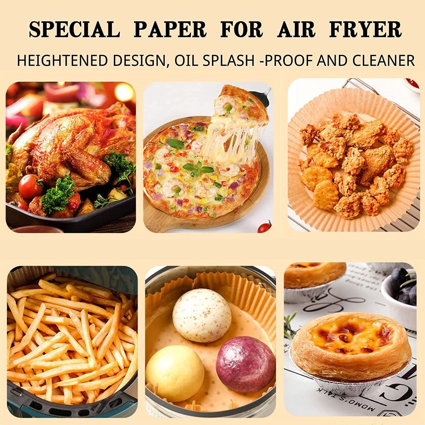 100PCS Non-stick Disposable Air Fryer Liners,Air Fryer Disposable Paper Liner,Baking Paper for Air Fryer Oil-proof,Water-proof,Food-Grade Parchment for Baking Roasting Microwave(100Pcs-6.3 inch)