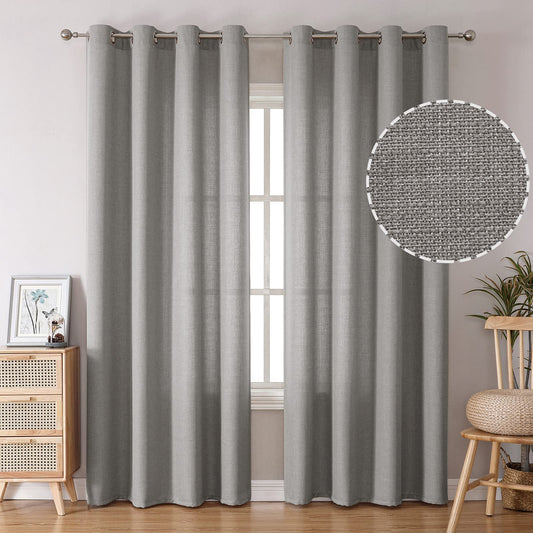 Natural Linen Curtains -Semi Transparent Sheer -Soft And Durable Fabric -For Living Rooms And Bedroom Steel Grommets -Two Pieces