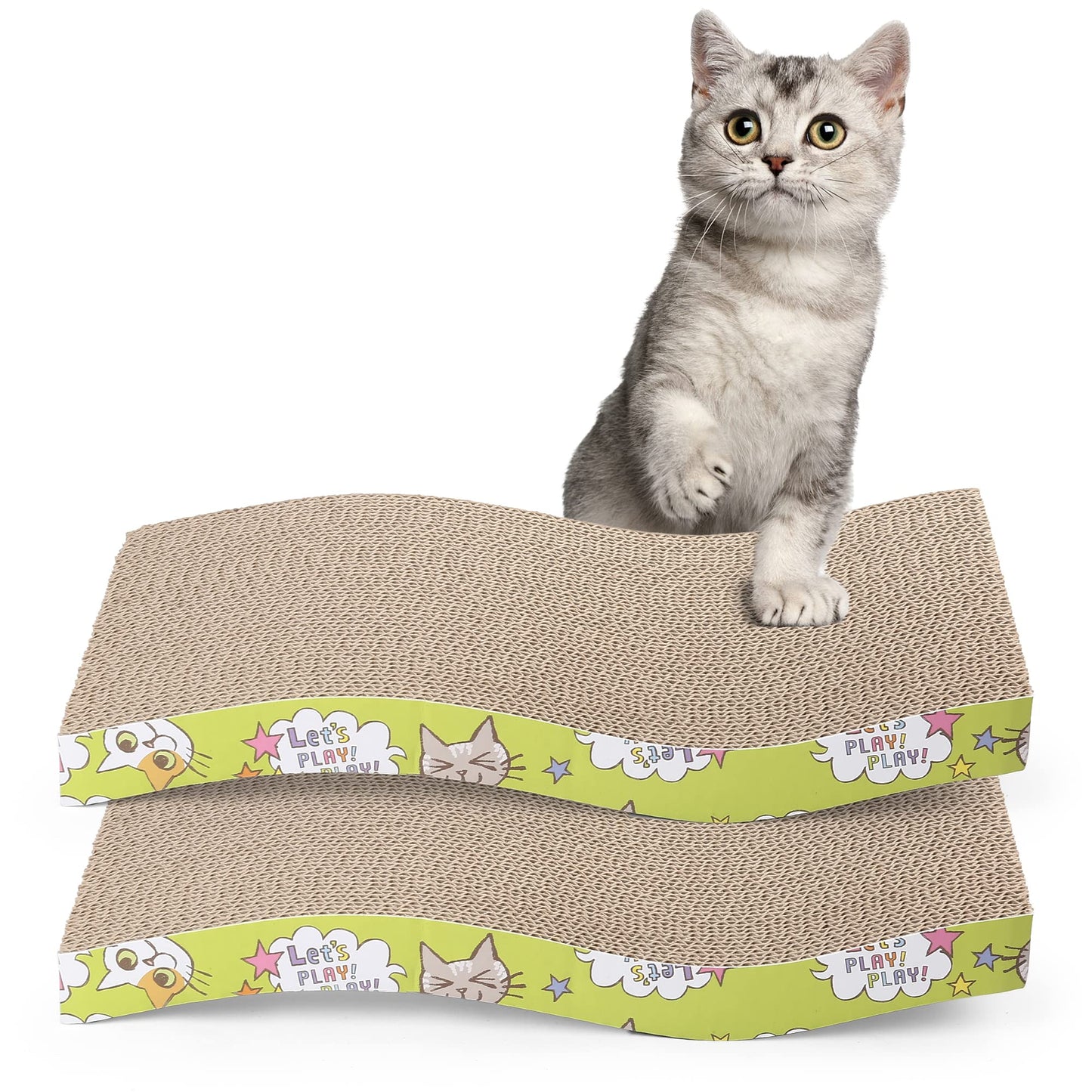 PrimePets Cat Scratchers Cardboard, S Shape Cat Scratch Pad, Cat Scratching, Corrugated Board Reversible with Catnip for Indoor Cats