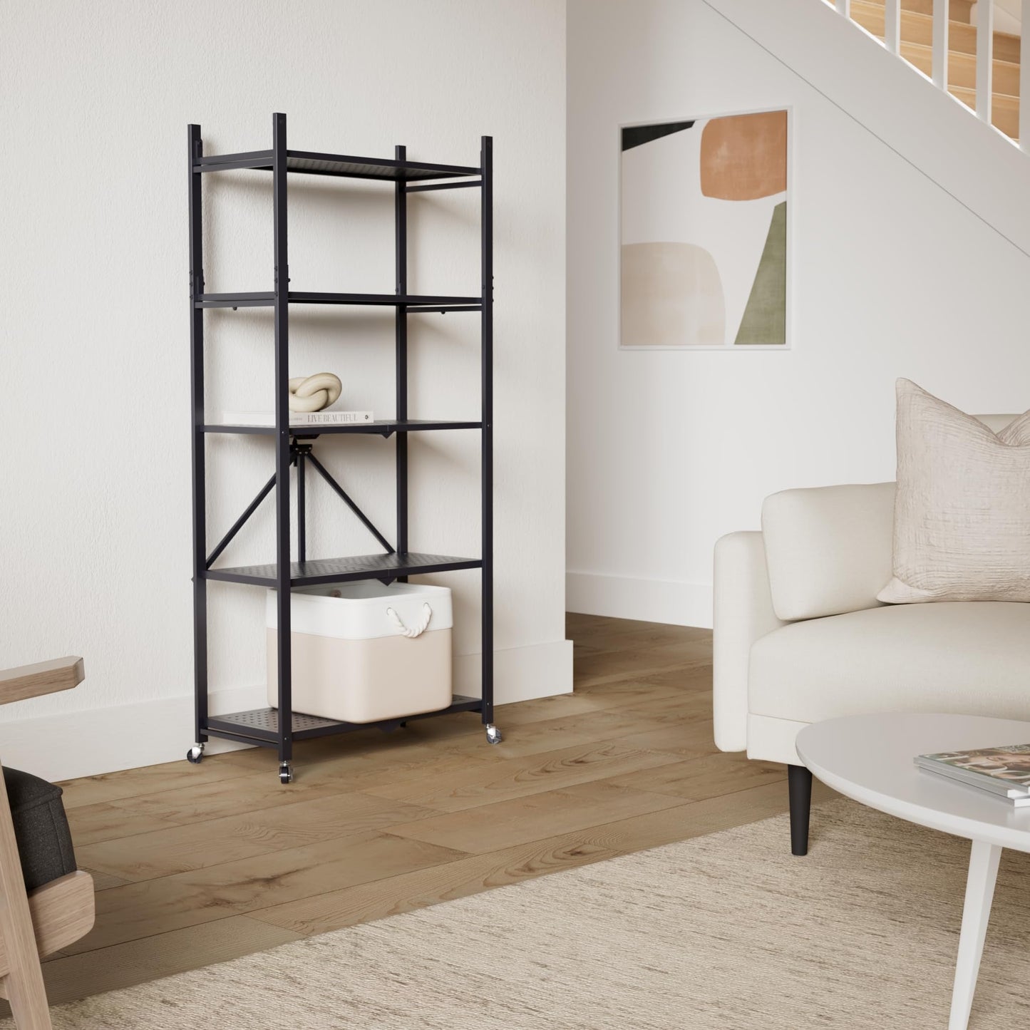 Malson Metal Storage Rack with Wheels, 5-Tier Storage Shelf Heavy Duty Storage Shelving Unit and Metal Organizer Wire Rack for Home Office Kitchen Bathroom Organization