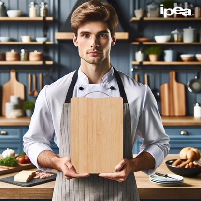 IPEA Rectangular Wooden Chopping Board with Metal Handle for Vegetables, Fruits, Salami - 32 x 22 cm - Multipurpose Kitchen Chopping Board for Cutting and Serving Appetizers, Bread, Cheeses - Bamboo