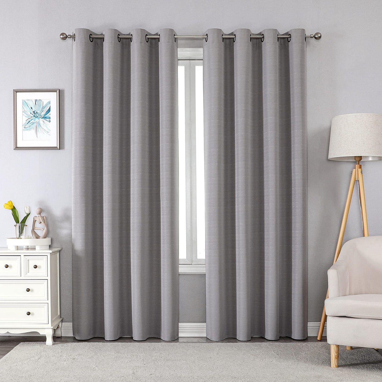 INtex Curtains Linen 100% Blackout Curtains for Bedroom Living Room Thermal Insulated Fabric -Room Darkening -Steel Grommet Window Curtains -1 Piece Ivory 140W X 250L CM