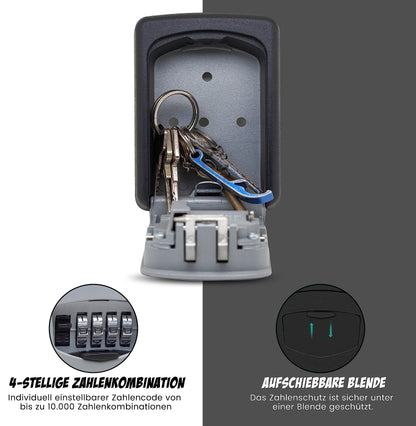 WERKGUT® Key Safe with Number Code (4 Digits) | Secure Key Safe for Storing Keys | Weatherproof Key Box with Code for Outdoor and Indoor Wall Mounting (Silver)