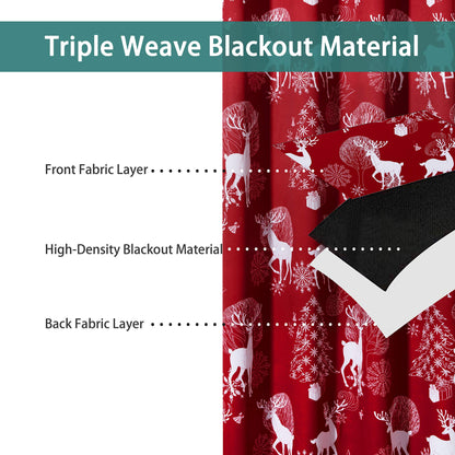 INtex CURTAINS HOUSE Christmas Curtains – Deer & Snow Print Linen Velvet for Living Room & Bedroom - Winter Wonderland Home Decor - Steel Grommets - 1 Piece - 135W x 230L CM