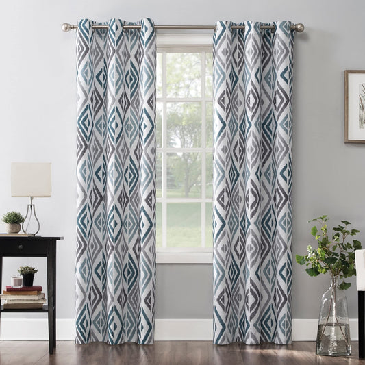 Linen Velvet Sabia Curtains-Modern MultiColour Sheer Design-Digital Printed -Steel Grommets -1 Piece