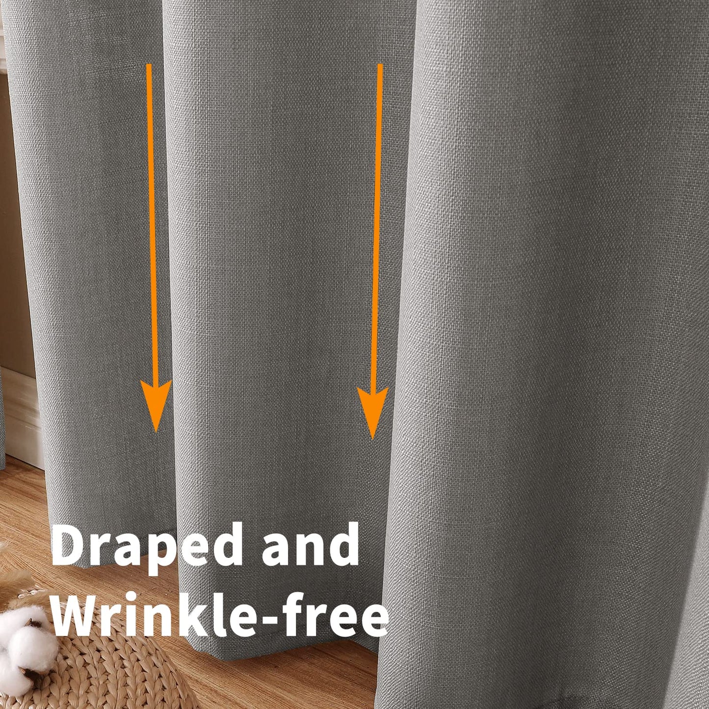 INtex CURTAINS Natural Linen Curtains -Semi Transparent Sheer -Soft And Durable Fabric -For Living Rooms And Bedroom Steel Grommets -Two Pieces 145W x 180L CM Light Grey