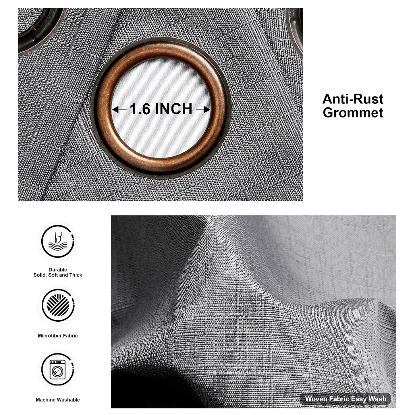 INtex Curtains Linen 100% Blackout Curtains for Bedroom Living Room Thermal Insulated Fabric -Room Darkening -Steel Grommet Window Curtains -1 Piece Ivory 140W X 250L CM