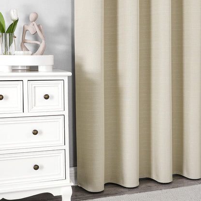 INtex Curtains Linen 100% Blackout Curtains for Bedroom Living Room Thermal Insulated Fabric -Room Darkening -Steel Grommet Window Curtains -1 Piece Ivory 140W X 250L CM