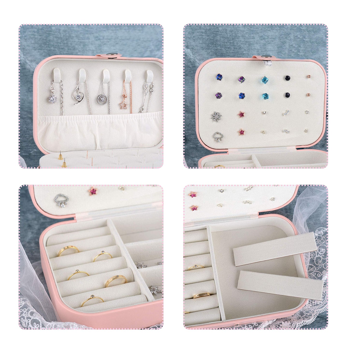 Jewelry Box Necklace Ring Storage Organizer Earrings Holder Jewelry Case Portable Travel Jewelry Cabinet Gift Case for Women Double Layer Pink 503002 (Just Case)
