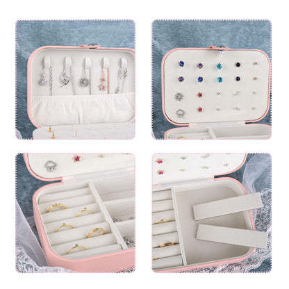 Jewelry Box Necklace Ring Storage Organizer Earrings Holder Jewelry Case Portable Travel Jewelry Cabinet Gift Case for Women Double Layer Pink 503002 (Just Case)