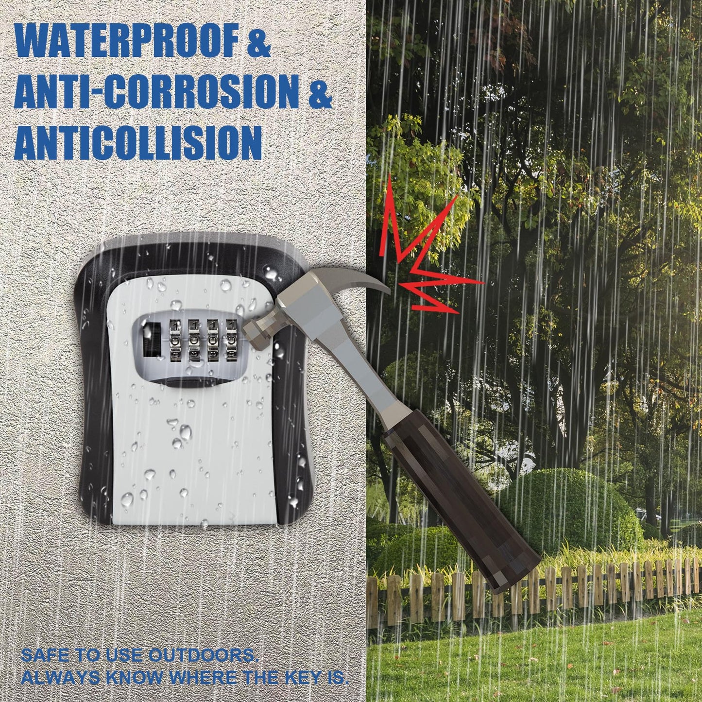 Key Lock Box Wall Mounted, 4 Digit Combination Lockbox for Outside House Keys,Key Safe Security Storage Lock Box 5 Keys Large Capacity with Resettable Code for Indoor Outdoor Garage Weatherproof