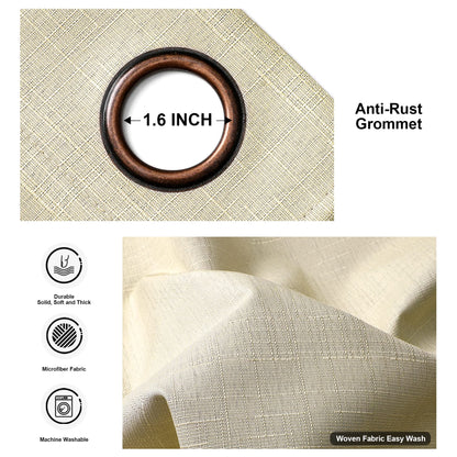 INtex Curtains Linen 100% Blackout Curtains for Bedroom Living Room Thermal Insulated Fabric -Room Darkening -Steel Grommet Window Curtains -1 Piece Ivory 140W X 250L CM