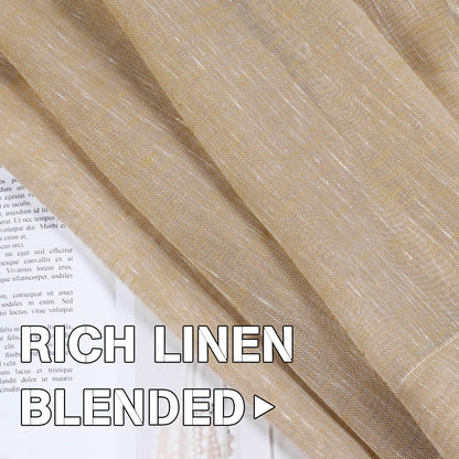 INtex Curtains Semi-Transparent Natural Linen Curtains with Elegant Sheer Fabric and Steel Grommets - 1 Piece 200W x 230L CM Dark gery