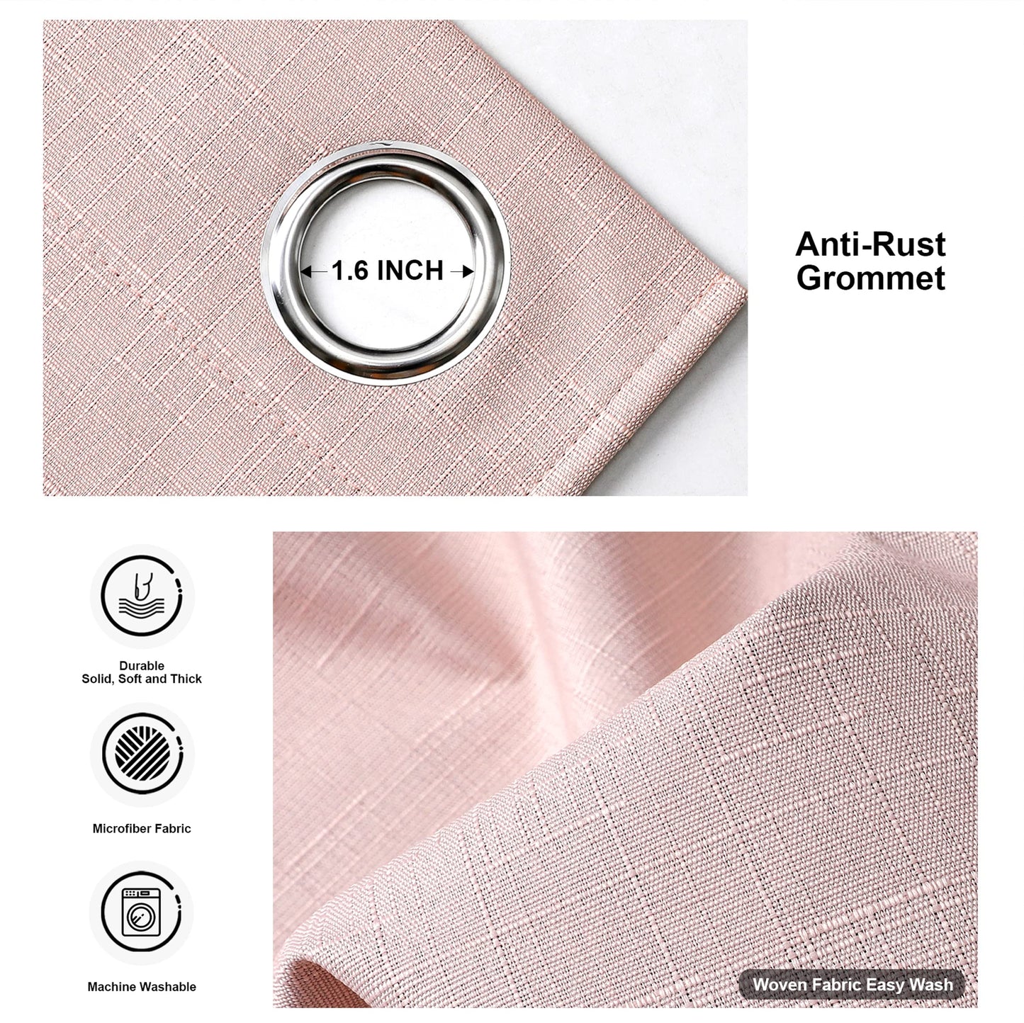 INtex Curtains Linen 100% Blackout Curtains for Bedroom Living Room Thermal Insulated Fabric -Room Darkening -Steel Grommet Window Curtains -1 Piece Ivory 140W X 250L CM