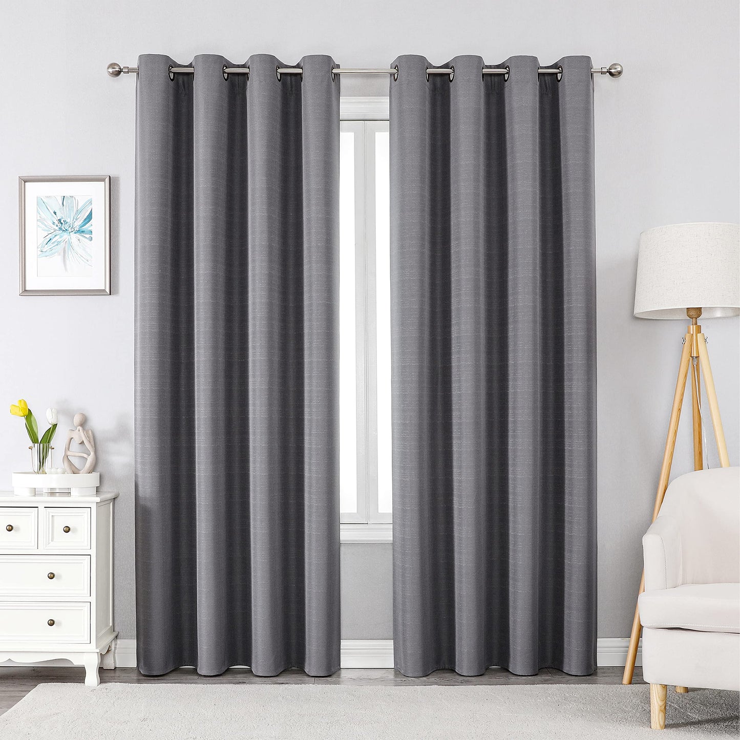 INtex Curtains Linen 100% Blackout Curtains for Bedroom Living Room Thermal Insulated Fabric -Room Darkening -Steel Grommet Window Curtains -1 Piece Ivory 140W X 250L CM