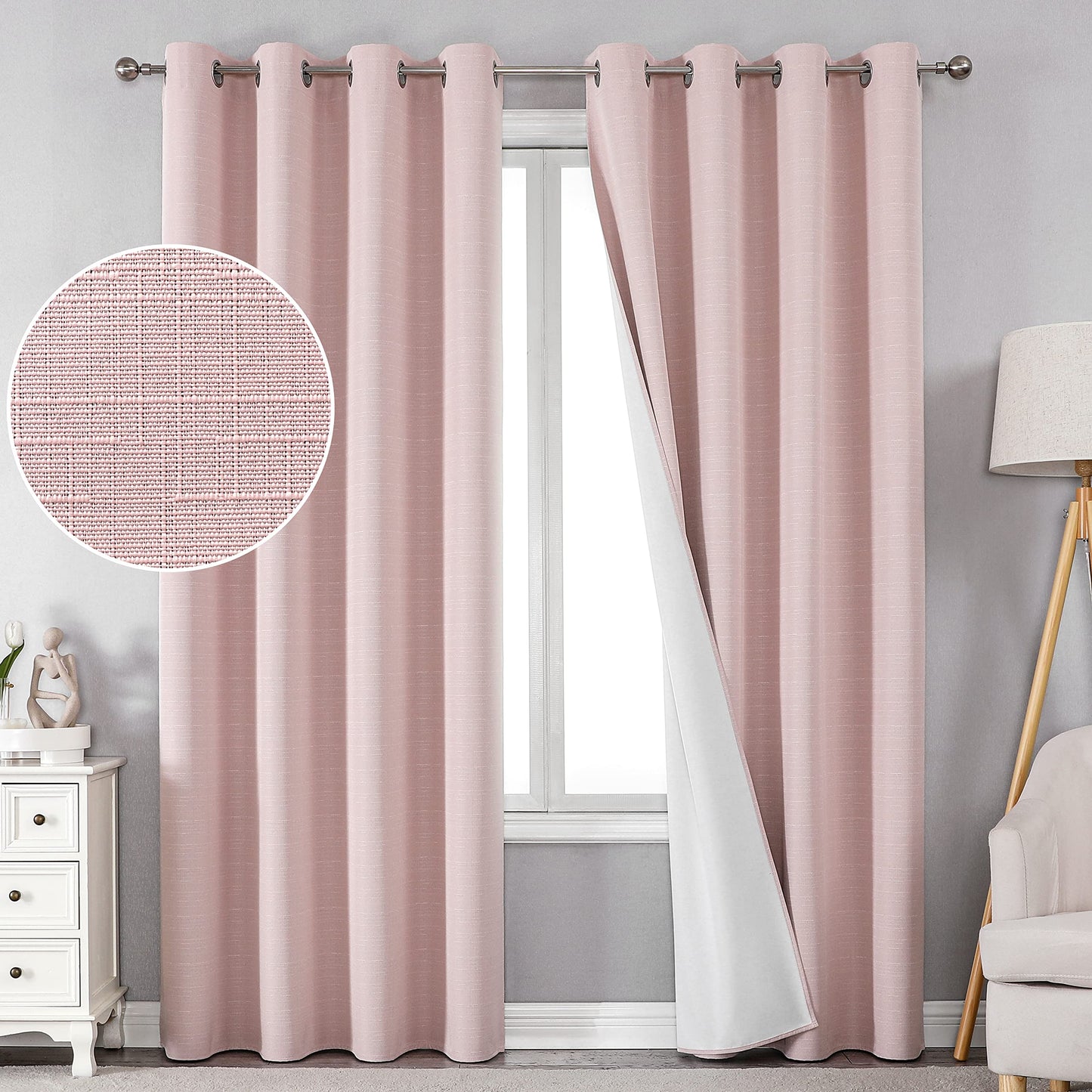 INtex Curtains Linen 100% Blackout Curtains for Bedroom Living Room Thermal Insulated Fabric -Room Darkening -Steel Grommet Window Curtains -1 Piece Ivory 140W X 250L CM