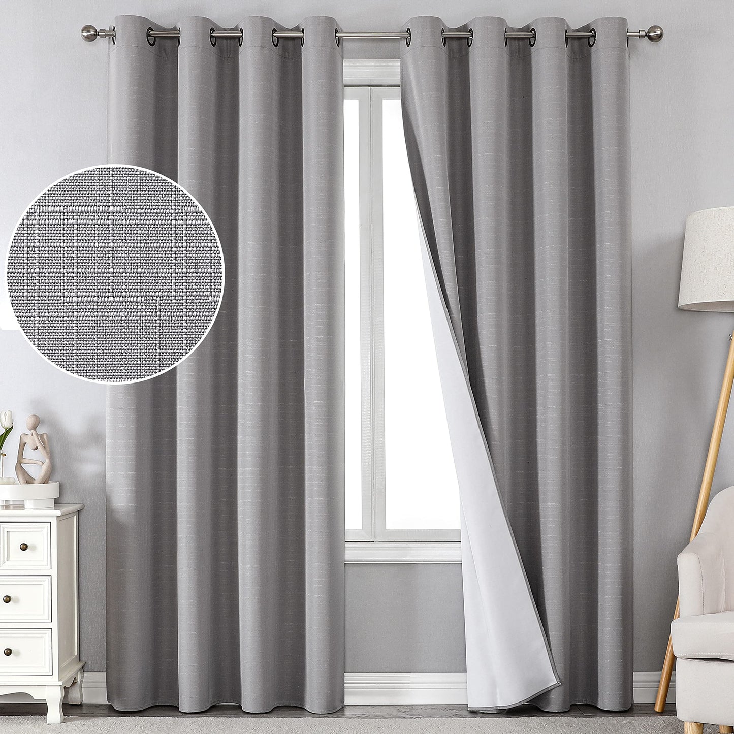 INtex Curtains Linen 100% Blackout Curtains for Bedroom Living Room Thermal Insulated Fabric -Room Darkening -Steel Grommet Window Curtains -1 Piece Ivory 140W X 250L CM