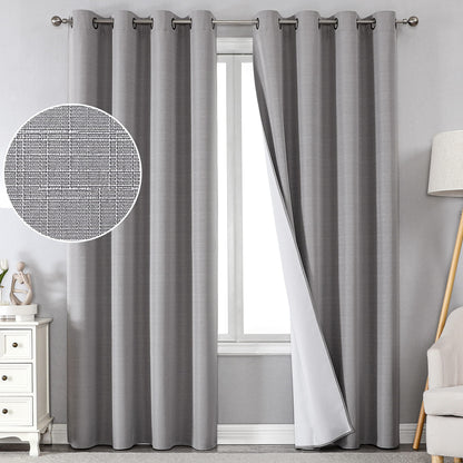 INtex Curtains Linen 100% Blackout Curtains for Bedroom Living Room Thermal Insulated Fabric -Room Darkening -Steel Grommet Window Curtains -1 Piece Ivory 140W X 250L CM