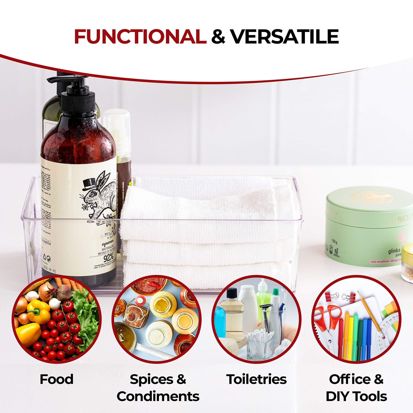 Fullstar Fridge Organizer Set - 2 Clear Storage Bins With Handles for Refrigerator, Freezer, and Pantry Organization