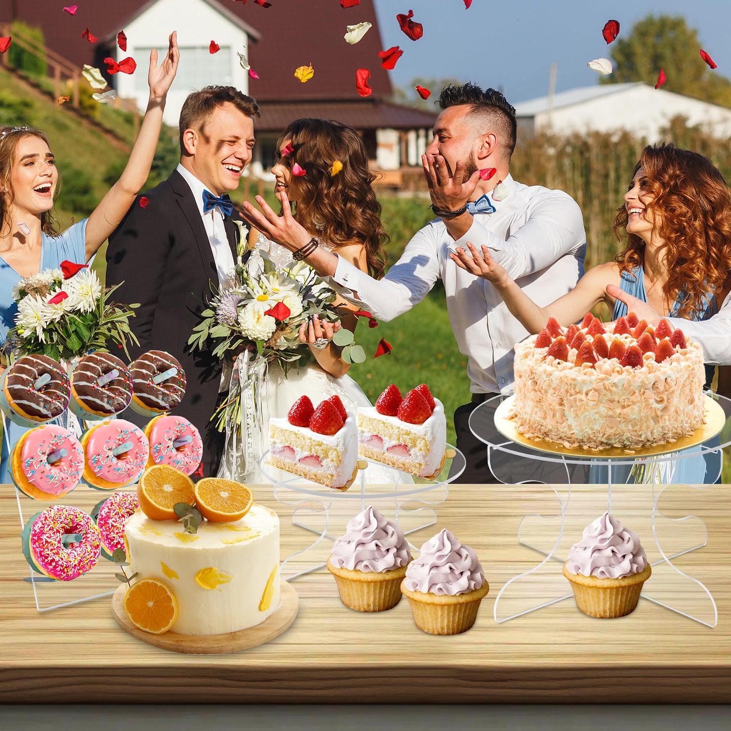 Acrylic Cake Stand Set, Clear Round Display Pedestals, 20, 25, 30 CM, Durable and Lightweight Design, Cupcake and Dessert Holder for Wedding, Party, and Birthday Table Decoration