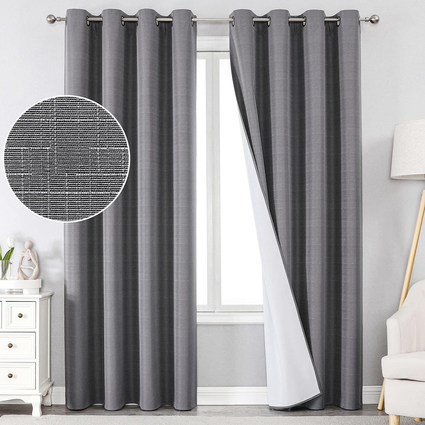 INtex Curtains Linen 100% Blackout Curtains for Bedroom Living Room Thermal Insulated Fabric -Room Darkening -Steel Grommet Window Curtains -1 Piece Ivory 140W X 250L CM