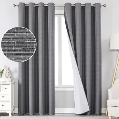 INtex Curtains Linen 100% Blackout Curtains for Bedroom Living Room Thermal Insulated Fabric -Room Darkening -Steel Grommet Window Curtains -1 Piece Ivory 140W X 250L CM