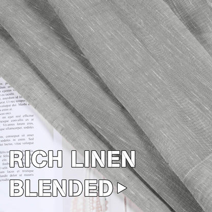 INtex Curtains Semi-Transparent Natural Linen Curtains with Elegant Sheer Fabric and Steel Grommets - 1 Piece 200W x 230L CM Dark gery