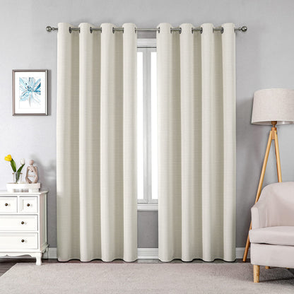 Linen 100% Blackout Curtains for Bedroom Living Room Thermal Insulated Fabric -Room Darkening -Steel Grommet Window Curtains -1 Piece