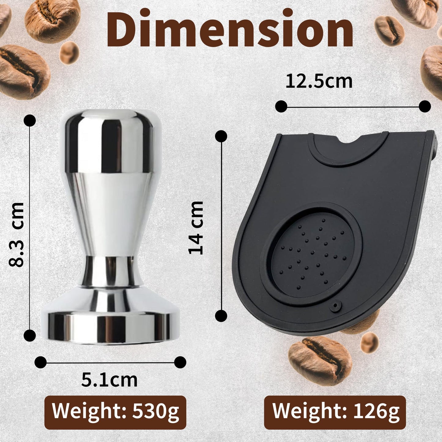 ZEPARO Coffee Tamper 51mm Espresso Coffee Press with SiliconTamper Mat, Stainless Steel Barista Espresso Machine Accessory, Espresso Tamper 51mm