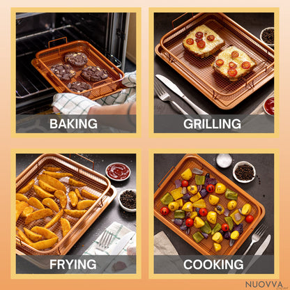 nuovva Copper Crisper Tray Non-Stick Oven Baking Tray with Elevated Mesh Crisping Grill Basket 2 Piece Set –