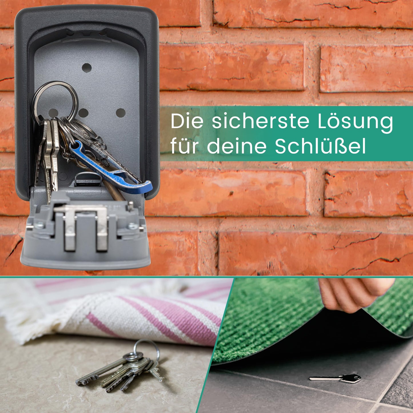 WERKGUT® Key Safe with Number Code (4 Digits) | Secure Key Safe for Storing Keys | Weatherproof Key Box with Code for Outdoor and Indoor Wall Mounting (Silver)