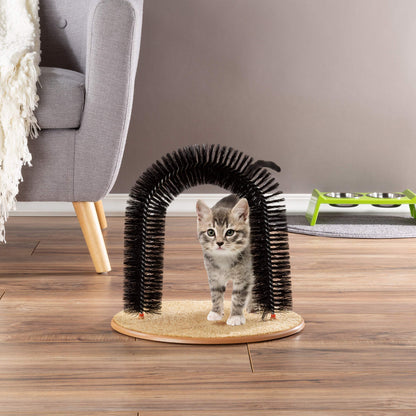 Self-Groomer and Massager for Cats, Arched Bristle Brush for Shedding and Scratching, Easy to Assemble, Black, 29.45 x 19 x 6.7 cm