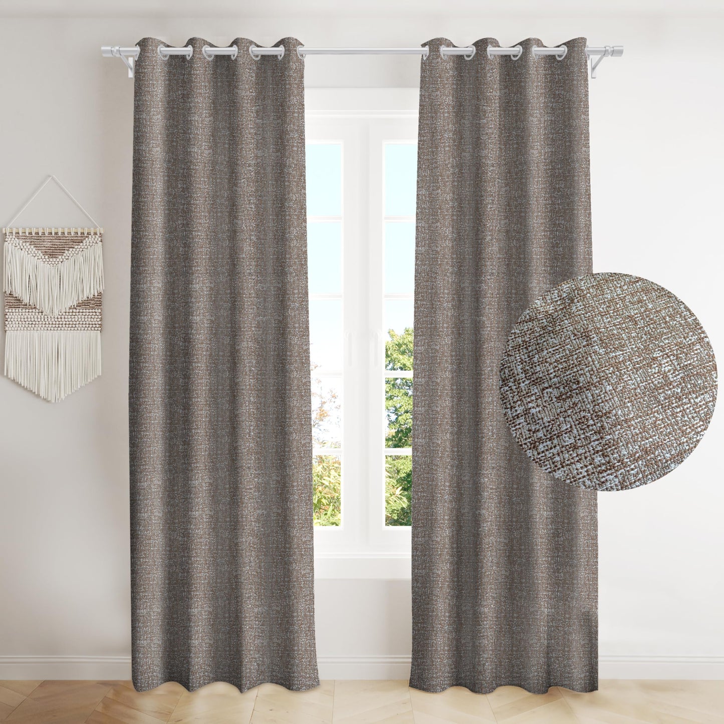 INtex CURTAINS HOUSE Natural Linen Semi-Sheer Window Drapes, Light-Filtering Privacy Curtains for Bedroom and Living Room, Steel Grommets, 2 Panels Cafe 130W x 265L