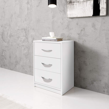 Bedside Table with Three Drawers, a Simple and spacious Bedside Cabinet for any Bedroom, W39 X H54 X D28 cm, presented in a Clean and Classic White Finish