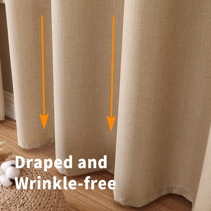 Natural Linen Curtains -Semi Transparent Sheer -Soft And Durable Fabric -For Living Rooms And Bedroom Steel Grommets -Two Pieces